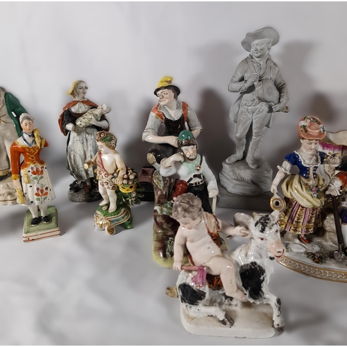 130 - A GROUP OF VARIOUS ENGLISH AND CONTINENTAL 18TH & 19TH CENTURY PORCELAIN FIGURINES, including tavern... 