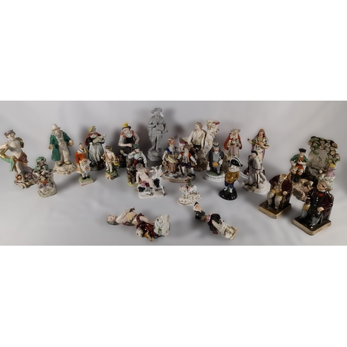 130 - A GROUP OF VARIOUS ENGLISH AND CONTINENTAL 18TH & 19TH CENTURY PORCELAIN FIGURINES, including tavern... 