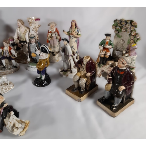 130 - A GROUP OF VARIOUS ENGLISH AND CONTINENTAL 18TH & 19TH CENTURY PORCELAIN FIGURINES, including tavern... 