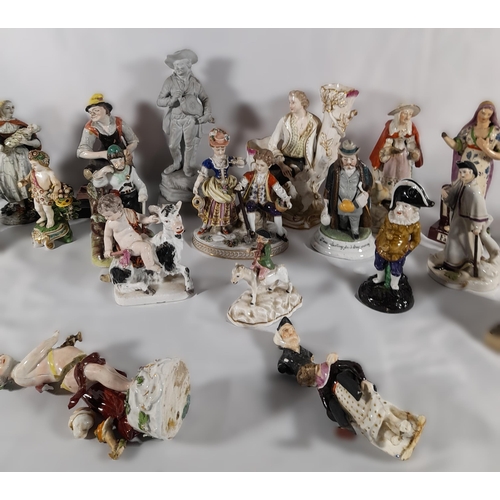 130 - A GROUP OF VARIOUS ENGLISH AND CONTINENTAL 18TH & 19TH CENTURY PORCELAIN FIGURINES, including tavern... 