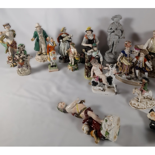 130 - A GROUP OF VARIOUS ENGLISH AND CONTINENTAL 18TH & 19TH CENTURY PORCELAIN FIGURINES, including tavern... 