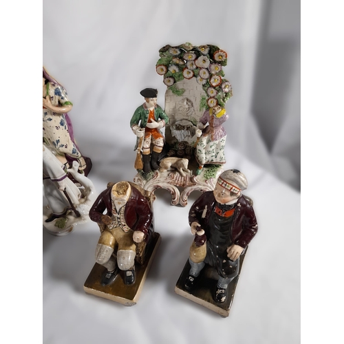 130 - A GROUP OF VARIOUS ENGLISH AND CONTINENTAL 18TH & 19TH CENTURY PORCELAIN FIGURINES, including tavern... 