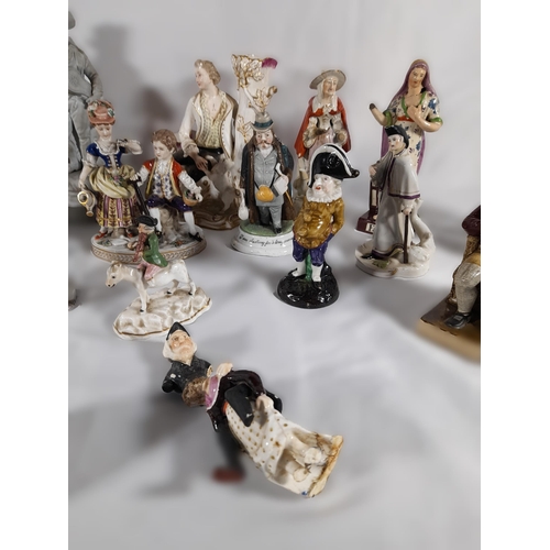 130 - A GROUP OF VARIOUS ENGLISH AND CONTINENTAL 18TH & 19TH CENTURY PORCELAIN FIGURINES, including tavern... 