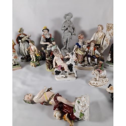 130 - A GROUP OF VARIOUS ENGLISH AND CONTINENTAL 18TH & 19TH CENTURY PORCELAIN FIGURINES, including tavern... 