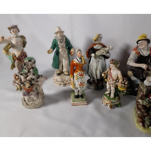 130 - A GROUP OF VARIOUS ENGLISH AND CONTINENTAL 18TH & 19TH CENTURY PORCELAIN FIGURINES, including tavern... 