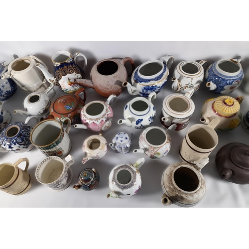 136 - A LARGE COLLECTION OF 18TH / 19TH CENTURY TEAPOTS AND TANKARDS, including Chinese export wares, a Me... 