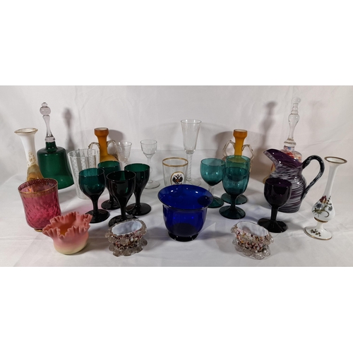 126 - THREE 18TH CENTURY AIR TWIST STEMMED GLASSES AND A GROUP OF 19TH & 20TH CENTURY  GLASS WARES, includ... 