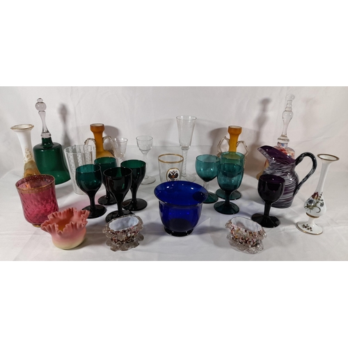 126 - THREE 18TH CENTURY AIR TWIST STEMMED GLASSES AND A GROUP OF 19TH & 20TH CENTURY  GLASS WARES, includ... 