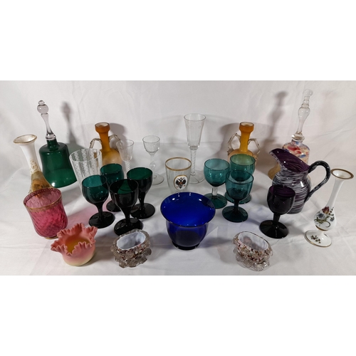 126 - THREE 18TH CENTURY AIR TWIST STEMMED GLASSES AND A GROUP OF 19TH & 20TH CENTURY  GLASS WARES, includ... 