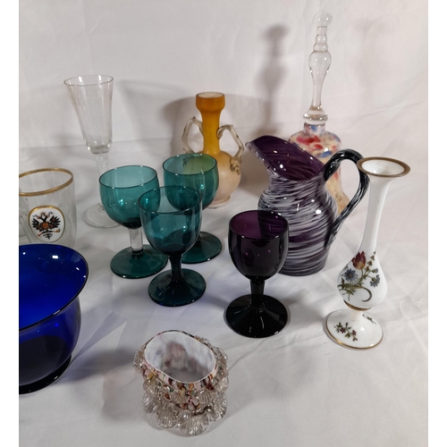 126 - THREE 18TH CENTURY AIR TWIST STEMMED GLASSES AND A GROUP OF 19TH & 20TH CENTURY  GLASS WARES, includ... 