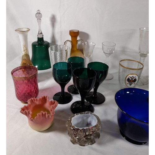 126 - THREE 18TH CENTURY AIR TWIST STEMMED GLASSES AND A GROUP OF 19TH & 20TH CENTURY  GLASS WARES, includ... 