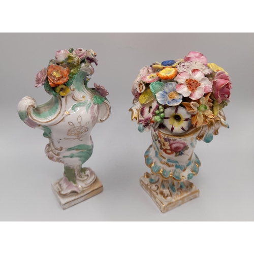 134 - A PAIR OF VEUVE PERRIN FAIENCE CORINTHIAN CANDLESTICKS AND A GROUP OF OTHER FAIENCE AND CREAM WARE C... 