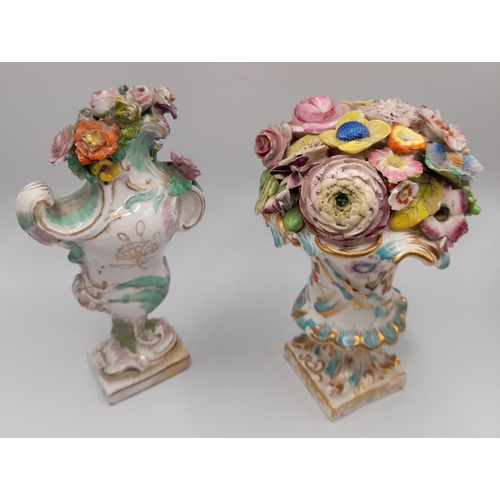 134 - A PAIR OF VEUVE PERRIN FAIENCE CORINTHIAN CANDLESTICKS AND A GROUP OF OTHER FAIENCE AND CREAM WARE C... 