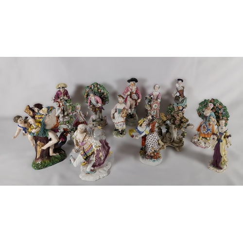 156 - A GROUP OF THIRTEEN LATE 18TH / EARLY 19TH CENTURY PORCELAIN FIGURES, including two figures with red... 