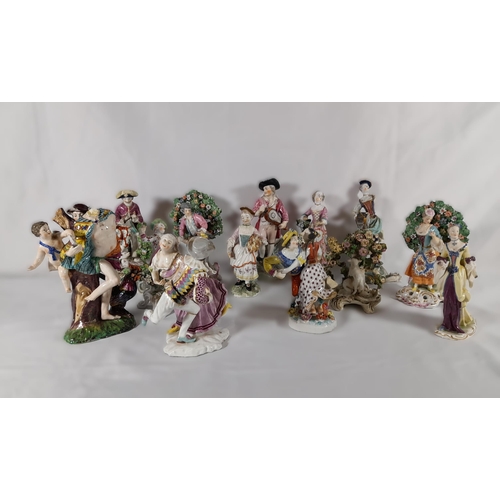 156 - A GROUP OF THIRTEEN LATE 18TH / EARLY 19TH CENTURY PORCELAIN FIGURES, including two figures with red... 