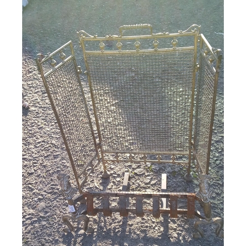 222 - Brass Fire Grate and Brass Folding Screen