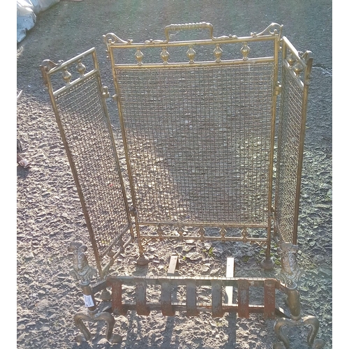 222 - Brass Fire Grate and Brass Folding Screen