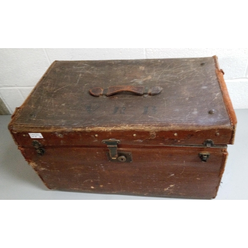 46 - Vintage Leather Trunk with V R B on Top