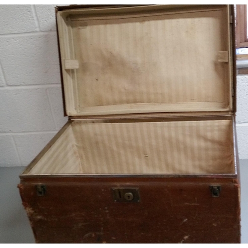 46 - Vintage Leather Trunk with V R B on Top