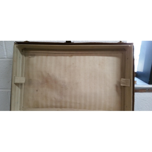 46 - Vintage Leather Trunk with V R B on Top