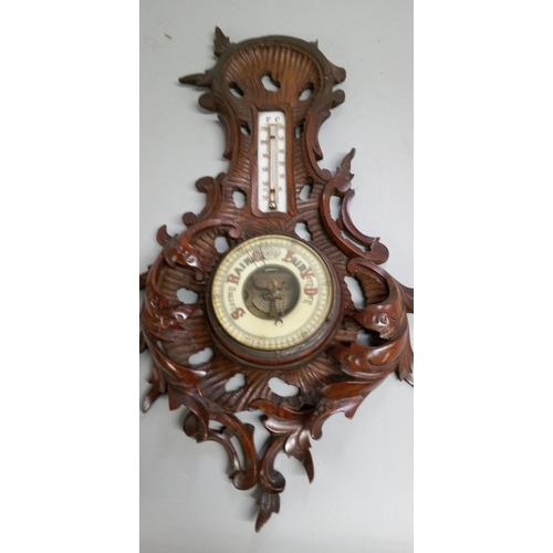 789 - An Antique Carved Wood Barometer (Some Losses to Case).