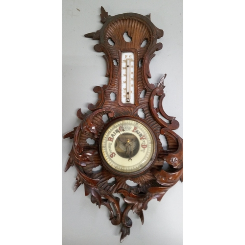 789 - An Antique Carved Wood Barometer (Some Losses to Case).