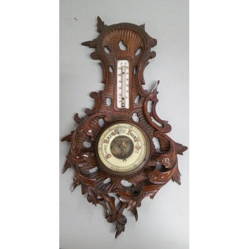 789 - An Antique Carved Wood Barometer (Some Losses to Case).