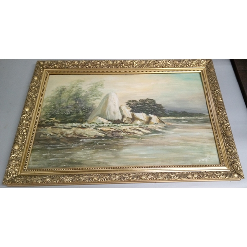 819 - An Oil on Board of a Zimbabwe Lake Scene in Gilt Frame. 82 x 85cm in Frame.