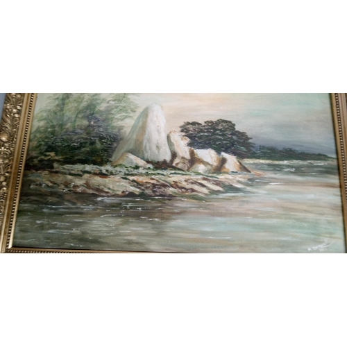 819 - An Oil on Board of a Zimbabwe Lake Scene in Gilt Frame. 82 x 85cm in Frame.