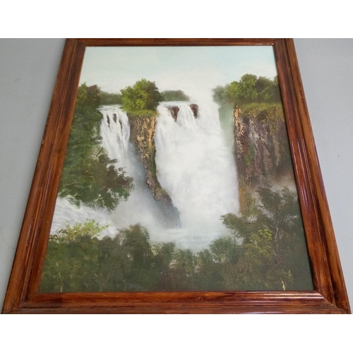 821 - An Original Oil on Board of Victoria Falls by Anne Darwell. 44 x 58cm In Frame.