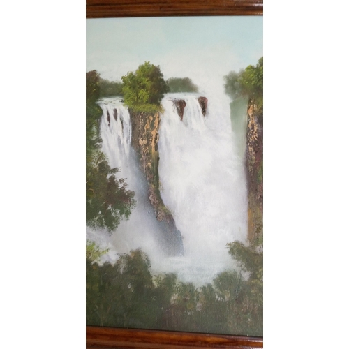 821 - An Original Oil on Board of Victoria Falls by Anne Darwell. 44 x 58cm In Frame.