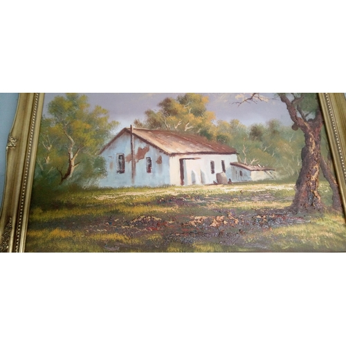 823 - An Zimbabwean Homestead. An Original Oil on Board by Anne Darwell.