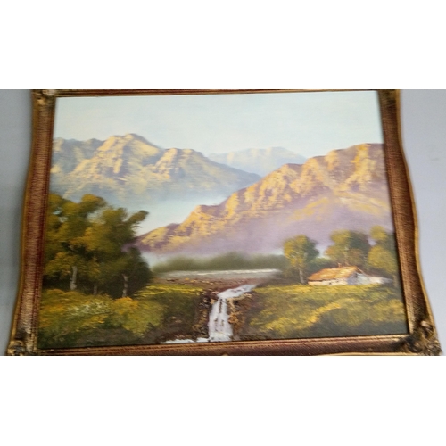 825 - An Oil on Board of Mountain Lake and Falls. Unsigned.