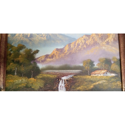 825 - An Oil on Board of Mountain Lake and Falls. Unsigned.