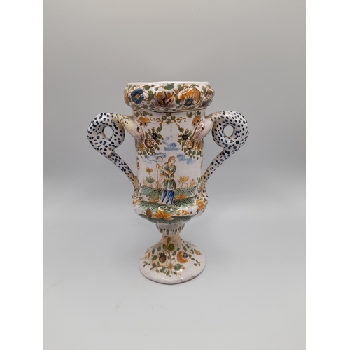 159 - A GROUP OF CONTINENTAL FAIENCE POTTERY WARES, MOSTLY 19TH CENTURY, including an unusual Dutch Delft ... 