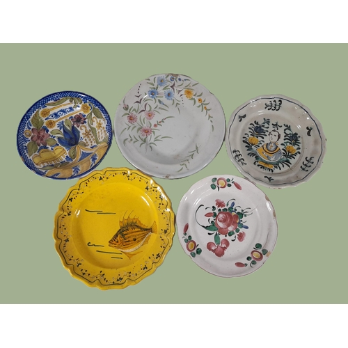 159 - A GROUP OF CONTINENTAL FAIENCE POTTERY WARES, MOSTLY 19TH CENTURY, including an unusual Dutch Delft ... 