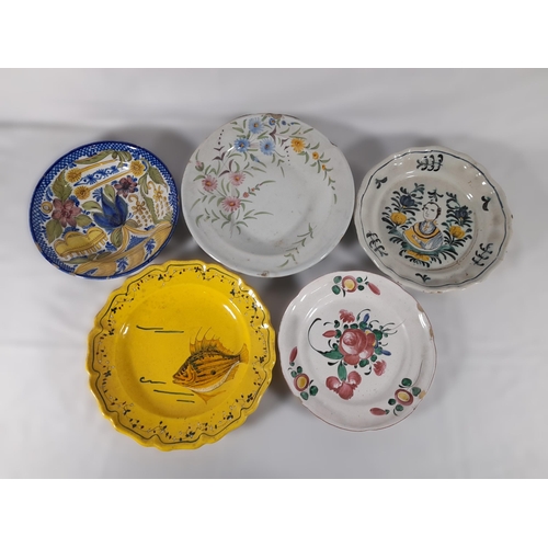 159 - A GROUP OF CONTINENTAL FAIENCE POTTERY WARES, MOSTLY 19TH CENTURY, including an unusual Dutch Delft ... 