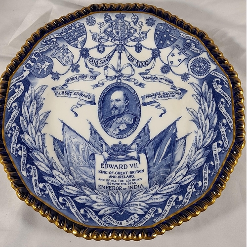 160 - A GROUP OF 19TH CENTURY BLUE AND WHITE CHINA WARES, the lot includes Victorian and Edwardian commemo... 