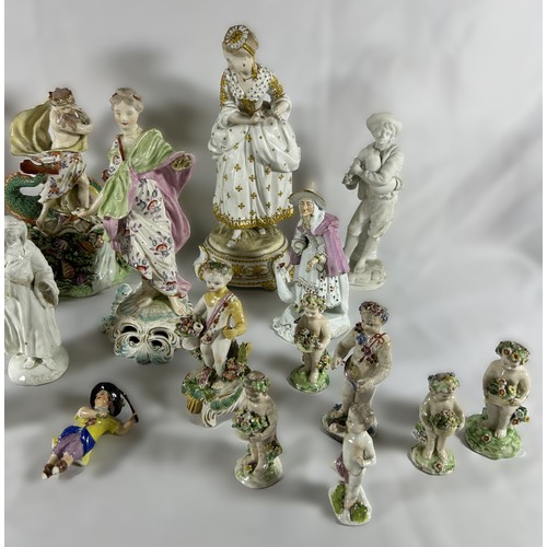 162 - A GROUP OF 18TH & 19TH CENTURY PORCELAIN FIGURES, including an impressive figure of Poseidon, a pair... 