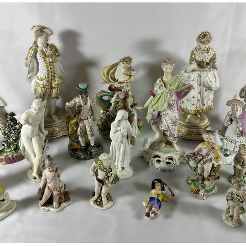 162 - A GROUP OF 18TH & 19TH CENTURY PORCELAIN FIGURES, including an impressive figure of Poseidon, a pair... 