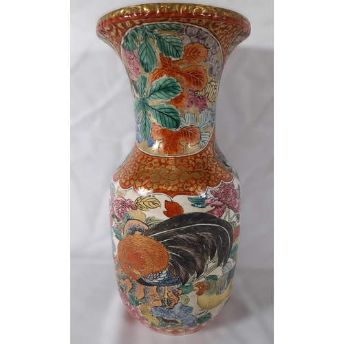 167 - TWO LARGE JAPANESE SATSUMA VASES AND A PAIR OF CLOISONNE VASES, along with a green and blue barbed e... 