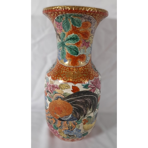 167 - TWO LARGE JAPANESE SATSUMA VASES AND A PAIR OF CLOISONNE VASES, along with a green and blue barbed e... 