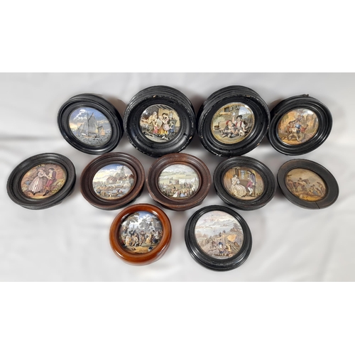 171 - A GROUP OF ELEVEN 19TH CENTURY PRATTWARE POT LIDS, various designs including 'Harbour of Hong Kong' ... 