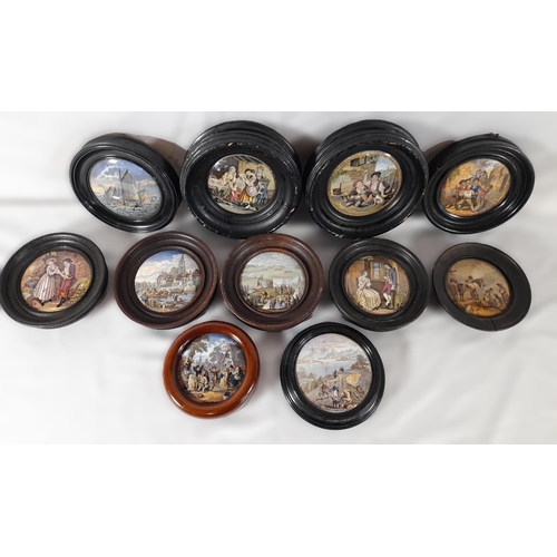 171 - A GROUP OF ELEVEN 19TH CENTURY PRATTWARE POT LIDS, various designs including 'Harbour of Hong Kong' ... 