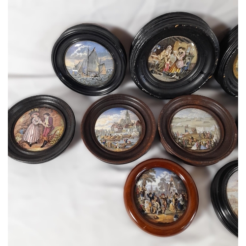 171 - A GROUP OF ELEVEN 19TH CENTURY PRATTWARE POT LIDS, various designs including 'Harbour of Hong Kong' ... 