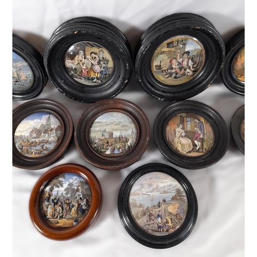 171 - A GROUP OF ELEVEN 19TH CENTURY PRATTWARE POT LIDS, various designs including 'Harbour of Hong Kong' ... 