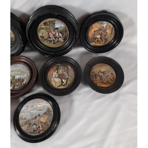 171 - A GROUP OF ELEVEN 19TH CENTURY PRATTWARE POT LIDS, various designs including 'Harbour of Hong Kong' ... 