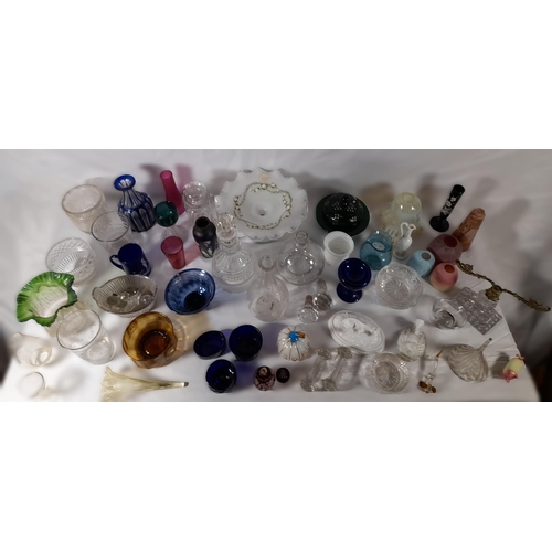 175 - A LARGE MIXED GROUP OF VINTAGE GLASS WARES, mostly 19th century, the lot includes coloured glass sha... 