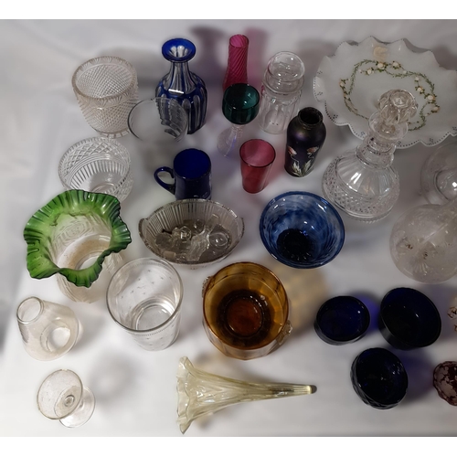 175 - A LARGE MIXED GROUP OF VINTAGE GLASS WARES, mostly 19th century, the lot includes coloured glass sha... 