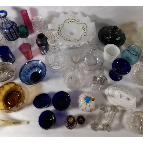 175 - A LARGE MIXED GROUP OF VINTAGE GLASS WARES, mostly 19th century, the lot includes coloured glass sha... 